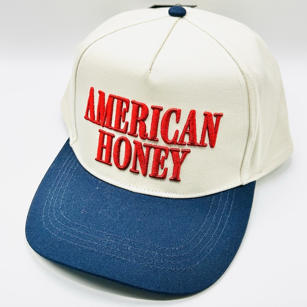 American Honey Wordmark 2-Tone A-Frame Hat Cap Snapback Adjustable Beige Casual